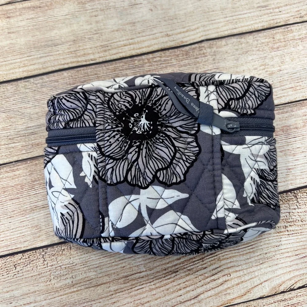 Vera Bradley Imperial Leaves Clear Travel Tote and Quilted Cosmetic Bag Set Gray